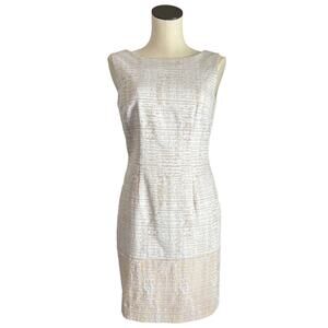 Katherine Kelly Womens Size Sheath Dress 4 Sleeveless White Cream Beige Midi